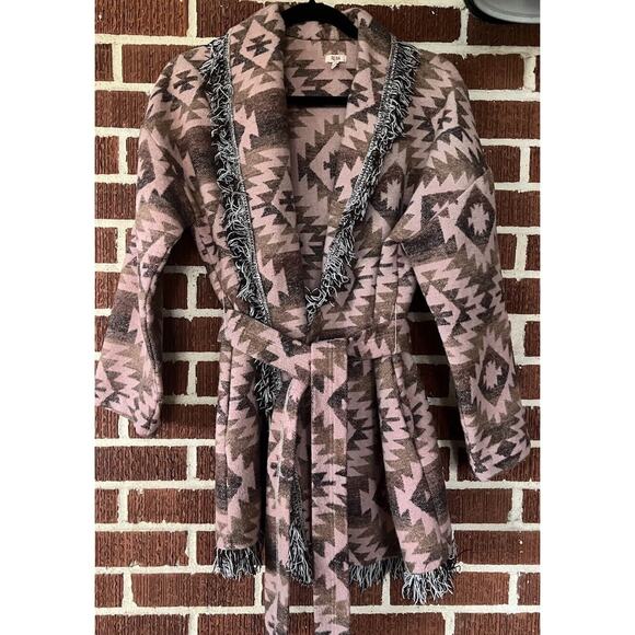 Reba Jackets & Blazers - Reba Southwestern Print with Fringe Belted Coat Size Medium